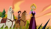 L-R: Maximus, Cassandra, Fidella, Pascal, Princess Rapunzel,