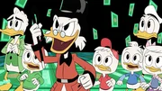 L-R: Gladstone Gander, Louie, Scrooge McDuck, Huey, Dewey, Donald Duck and Webby.