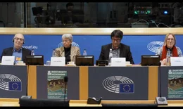 Kolloquium im Europ&auml;ischen Parlament, Br&uuml;ssel: Tari Haahtela (Allergologe ), Erika von Mutius (Kinder&auml;rztin), Fran&ccedil;ois Thiollet (Abgeordneter der Gr&uuml;nen/EFA), Dominique Vuitton (Immunologin, v.l.)