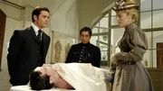 William Murdoch (Yannick Bisson), George Crabtree (Jonny Harris) und Minerva Fairchild (Charlotte Sullivan)