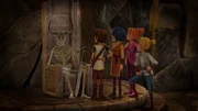 Arthur und seine Freunde befragen das Skelett nach dem Verbleib des Hammers der Giganten. Arthur und seine Freunde befragen das Skelett nach dem Verbleib des Hammers der Giganten.