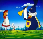 Das gro&szlig;e schwarze Kaninchen liest Alice und Benny Bunny die Einladung ins Schlo&szlig; der Herzk&ouml;nigin vor. Sie will den Wunderlandbewohnern ihren neuen Botschafter vorstellen.