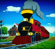 Der Wunderlandzug verl&auml;sst mit unbekanntem Ziel den Wunderlandhauptbahnhof.