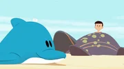Nick ist baff. Georg hat seinen Delfin am Strand liegen lassen.