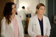 Dr. Carina DeLuca (Stefania Spampinato, l.); Dr. Meredith Grey (Ellen Pompeo, r.)