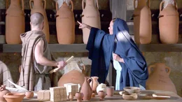 Spielszene, Carnuntum, Augstania Cassia Marcia beim &Ouml;lh&auml;ndler.