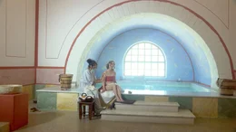 Spielszene, mit Sklavin in der Therme, Carnuntum.