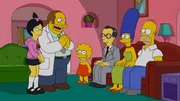 Als der Vater (3.v.r.) der reizenden Japanerin Kumiko (l.) in Springfield auftaucht, ist die Not f&uuml;r den Comicverk&auml;ufer (2.v.l.), der in sie verknallt ist, gro&szlig;. Er braucht die ganze Unterst&uuml;tzung von Homer (r.), Marge (2.v.r.) und Lisa (3.v.l.), um Gnade vor den Augen des gestrengen Papas zu finden ...