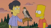 Bart Simpson (r.) freundet sich nicht nur mit seinem neuen Mitsch&uuml;ler Diggs (l.), sondern auch mit dessen Falken an und ist begeistert von der Falknerei ...