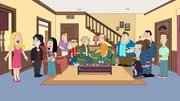 Francine (l.), Nerfer (2.v.l.), Hayley (3.v.l.), Greg (4.v.l.), Steve (5.v.l.), Jeff (6.v.l.), Parker (6.v.r.), Klaus (5.v.r.), Tuttle (4.v.r.), Roger (3.v.r.), Stan (2.v.r.)