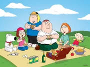 Die Griffins sind eine nach au&szlig;en hin "v&ouml;llig normale" Familie: (v.l.n.r.) Brian, Meg, Chris, Peter, Lois und Stewie ...