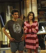 Seitdem Robin (Cobie Smulders, r.) zu ihm gezogen ist, hat Ted (Josh Radnor, l.) mit ihr zunehmend Konflikte wegen ihrer Schlampigkeit. Da sich beide w&auml;hrend ihrer Beziehung nie &uuml;ber dieses Thema gestritten haben, kommen die beiden zu der &Uuml;berzeugung, dass ihnen der gemeinsame Sex fehlt ...