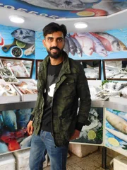 Yazan at work in the fish store Yazan at work in the fish store