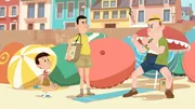 Papa und Monsieur Lambert streiten um einen Liegeplatz am Strand.