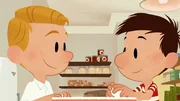 Georg, Nick und Mama backen einen Geburtstagskuchen für Georg. Georg, Nick und Mama backen einen Geburtstagskuchen für Georg.