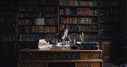 Reenactment &ndash; Charles Thomson, Sekret&auml;r des Kontinentalkongresses, in seiner Bibliothek.