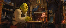 Das Rumpelstilzchen (r.) nutzt die Unzufriedenheit von Shrek (l.), um ihn in eine Falle zu locken ...