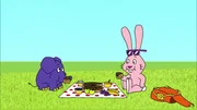 Elefant und Hase machen ein Picknick.