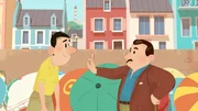 Papa trifft seinen Chef im Urlaub.