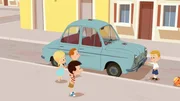 Marie-Hedwig, Otto und Nick sind entsetzt. Georg hat das Auto von Nicks Vater schmutzig gemacht. Marie-Hedwig, Otto und Nick sind entsetzt. Georg hat das Auto von Nicks Vater schmutzig gemacht.