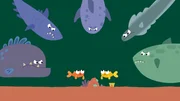 B&ouml;se Fische erschrecken die beiden Kugelfische.