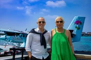 Picture shows: Rob Rinder, Monica Galetti touch down on the sea plane at Male Airport in the Maldives