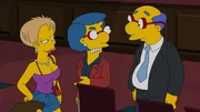 Das Bild, das Kirk (r.) und Luann van Houten (r.) f&uuml;r einen Schn&auml;ppchenpreis an die Simpsons verkauft haben, erweist sich als Werk eines bedeutenden K&uuml;nstlers, dessen Sch&auml;tzwert bei 100.000 Dollar liegt. Die van Houtens sind entt&auml;uscht von ihren Freunden, weil diese das Geld f&uuml;r sich behalten wollen - da taucht auf einmal eine Unbekannte (l.) auf, die ebenfalls Besitzanspr&uuml;che auf das Bild anmeldet ...