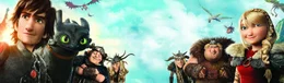 DRACHENZ&Auml;HMEN LEICHT GEMACHT 2 - Artwork - Hicks (l.) und sein Drache Ohnezahn (2.v.l.) m&uuml;ssen verhindern, dass der skrupellose Drago Blutfaust die Wikingerinsel Berk angreift. Kann er auf die Hilfe seiner Freunde Rotzbakke (3.v.l.), Taffnuss (4.v.l.), Raffnuss (4.v.r.), Fischbein (2.v.r.) und Astrid (r.) z&auml;hlen?