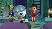 L-R: Rocky, Chase, Robo-Dog, Ryder, Rubble.