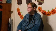 Tammy Slaton sitting at Amy's house for Halloween decorating.