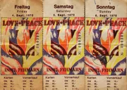 Mit diesen Tickets versprachen die Veranstalter ein Wochenende voller &bdquo;Love & Peace&ldquo; auf der Ostseeinsel Fehmarn. Bands wie Canned Heat, Sly and the Family Stone und Jimi Hendrix sollten die Blumenkinder-Idylle nach Deutschland bringen.