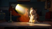 Flo verhört Meerschweinchen Albert, der vor Hunger ein Gemälde mit Obst und Gemüse darauf verschlungen hat. Flo verhört Meerschweinchen Albert, der vor Hunger ein Gemälde mit Obst und Gemüse darauf verschlungen hat.