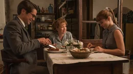 l-r: Andr&eacute; Fauvel (Lucas Bravo), Ada Harris (Lesley Manville), Natasha (Alba Baptista)