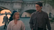 l-r: Ada Harris (Lesley Manville), Andr&eacute; Fauvel (Lucas Bravo)