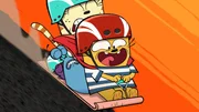 Ollie, Moon und Stanley beim Vulkan-Surfen. Ollie, Moon und Stanley beim Vulkan-Surfen.
