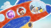 Bitsy (r.) und Dylan (2.v.r.) spielen die Piloten eines Passagierflugzeugs, während Ozzy (2.v.l.) und Daisy (l.) die aufgeregten Passagiere bei diesem turbulenten Flug sind. Bitsy (r.) und Dylan (2.v.r.) spielen die Piloten eines Passagierflugzeugs, während Ozzy (2.v.l.) und Daisy (l.) die aufgeregten Passagiere bei diesem turbulenten Flug sind.