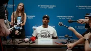 100-Meter-Sprinter Fred Kerley (USA) bei der Pressekonferenz vor den Enhanced Games im Mai 2026.