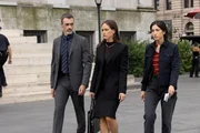 LAW & ORDER -- "Street Justice" -- Pictured: Reid Scott as Detective Vincent Riley, Christine Spang as Julia Keaton, Connie Shi as Detective Violet Yee.