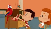 Nick versucht, dem Papagei ein Wort beizubringen. Nick versucht, dem Papagei ein Wort beizubringen.