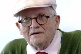 David Hockney w&auml;hrend einer Pressekonferenz auf der Frankfurter Buchmesse 2016