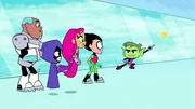 v.li.: Cyborg, Raven, Starfire, Robin, Beast Boy