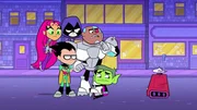 v.li.: Starfire, Robin, Raven, Cyborg, Beast Boy