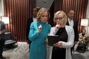 LAW & ORDER: SPECIAL VICTIMS UNIT -- "Swimming With The Sharks" Episode 21015 -- Pictured: (l-r) Radha Mitchell as Luna Montgomery, Samantha Mathis as Melanie Franks