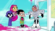 v.li.: Raven, Silkie, Starfire, Robin, Cyborg