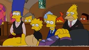 Es kommt, wie es kommen musste: Sein ungesunder Lebensstil hat Homer (vorne, liegend) ins Grab gebracht. In tiefer Trauer: (v.l.n.r.) Marge, Lisa, Bart und Grampa ...