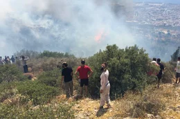 Einheimische k&auml;mpfen darum, die Flammen an den H&auml;ngen des Ymittos in Athen einzud&auml;mmen, w&auml;hrend Waldbr&auml;nde nur wenige Meter vor den Wohngebieten den Hang verw&uuml;sten.