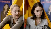 Magda (Barbara Krzoska) und Rose (Liz Kingsman) schauen sich ihr Interview mit Cornelius Jaeger an.