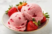 Erdbeereis mit frischen Erdbeeren in der Sch&uuml;ssel