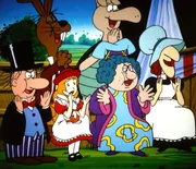 Alice und die Wunderlandbewohner verfolgen mit Begeisterung das Rittertunier. Alice und die Wunderlandbewohner verfolgen mit Begeisterung das Rittertunier.