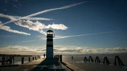 Der Leuchtturm Podersdorf am Ostufer des Neusiedler Sees im Winter. Der Leuchtturm Podersdorf am Ostufer des Neusiedler Sees im Winter.